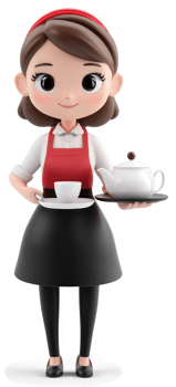 Cartoon waitress serving tea. png