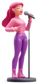 Energetic female cartoon character singing into a microphone. png