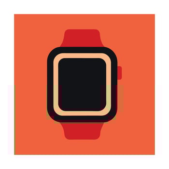Digital smartwatch flat design illustration with red strap and orange background graphic vector