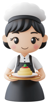 Cheerful chef character holding a plate of pasta. png