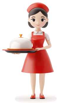 Cartoon female chef carrying a covered dish. png
