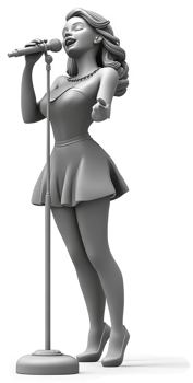Monochrome figurine of a singing woman in a short dress. png