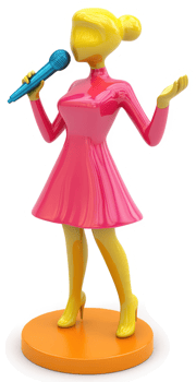 Colorful figurine of a woman singing into a microphone. png