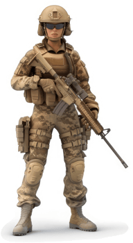 Female soldier in tactical uniform with rifle. png