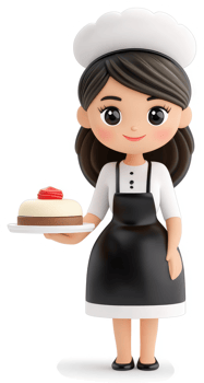 Smiling cartoon chef girl presents a sweet treat. png