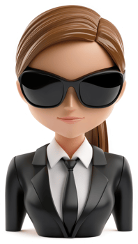 Stylish businesswoman in a formal suit and sunglasses. png