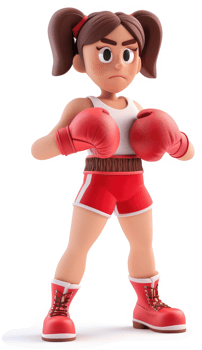Determined female boxer character in a fighting stance. png
