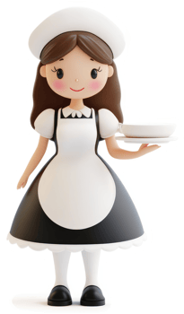 Cartoon maid character carrying a dish. png