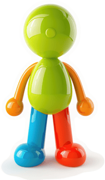 Colorful, stylized, cartoon figure stands proudly. png