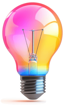 Vibrant, colorful lightbulb showcasing a spectrum of hues. png