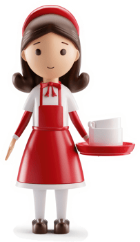 Smiling waitress figurine, holding a tray. png