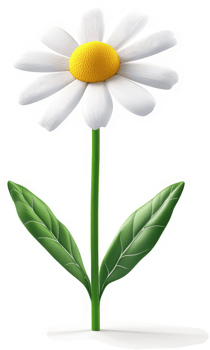 A charming, cartoonish depiction of a single daisy. png