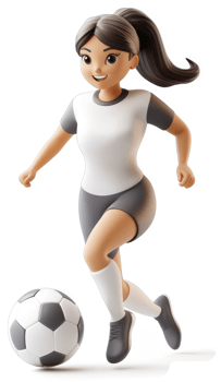 Animated female soccer player in motion. png