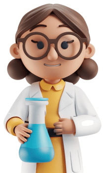 Smiling female scientist character holding a beaker. png