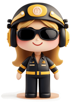 Cheerful cartoon firefighter girl in protective gear. png