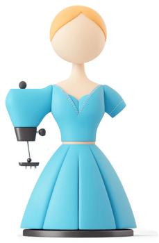 Stylish light blue dress being fashioned by a sewing machine. png