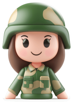 Cartoon soldier girl in camouflage uniform. png