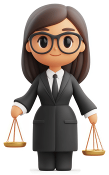 Cartoon depiction of a female lawyer holding scales of justice. png