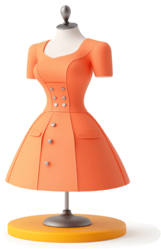 Coral-colored dress displayed on a mannequin. png