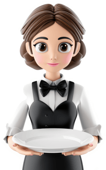 Cartoon waitress holding an empty plate. png