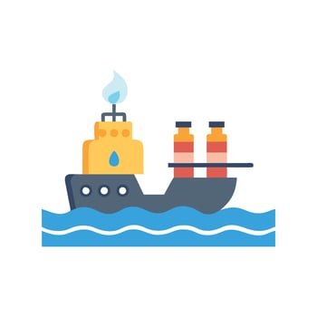 Offshore oil platform ship with flame and waves vector