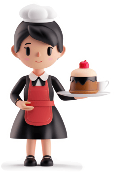 Cute cartoon character chef holding a delicious dessert. png