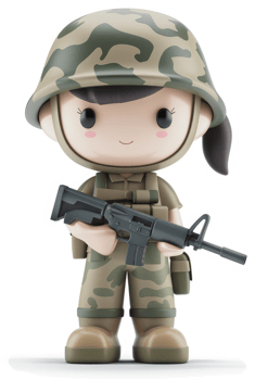 Cute cartoon military girl holding an assault rifle. png