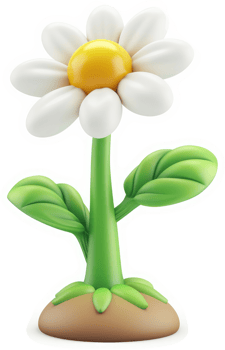Cartoonish white daisy with bright yellow center. png