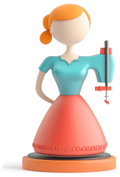 Stylized sewing figure holding a sewing machine. png