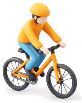 Cartoon figure of a child cycling in an orange jacket. png