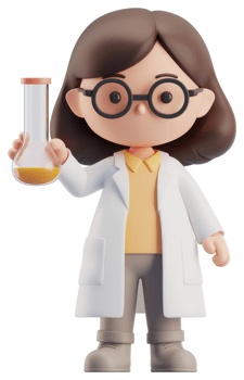 Cartoon scientist figure holds a laboratory flask. png