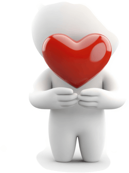 A person holds a large red heart, representing affection. png