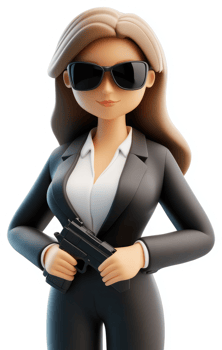 Stylish female security agent holding a handgun. png