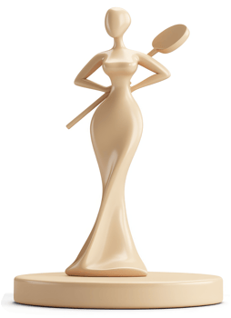 Elegant figure holding a spatula, a stylized decorative piece. png