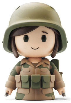Cute female soldier figurine in military fatigues. png