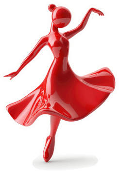Dynamic red ballerina sculpture in mid-air. png