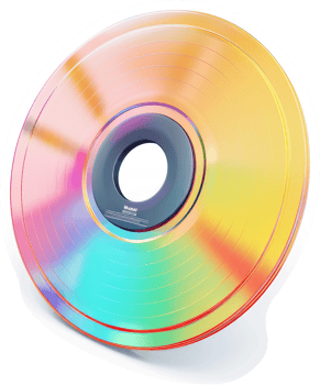 Vibrant iridescent vinyl record design showcasing a spectrum of colors. png