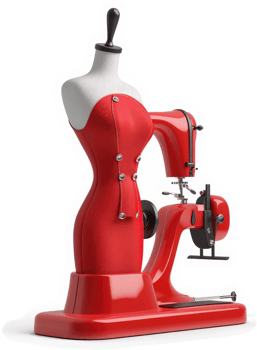 Vintage sewing machine and a tailored red dress form. png