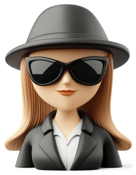 Stylish female cartoon character in a black fedora and sunglasses. png