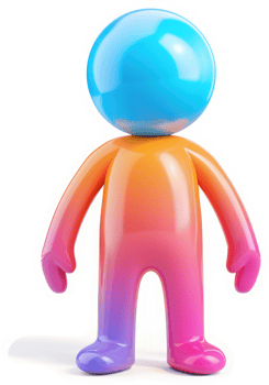 Vibrant, colorful cartoon figure stands poised. png