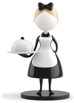 Cartoon maid figure holding a covered dish. png