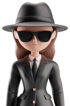 Stylish, cartoon female character in a dark business suit. png