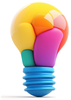 Colorful, multifaceted light bulb design representing innovation. png