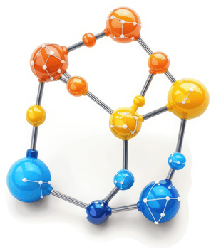 Colorful molecular structure model depicting interconnected atoms. png