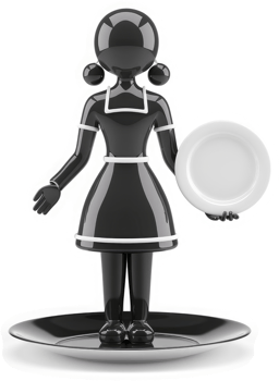 Black stylized figure holding a plate, representing domestic duties. png