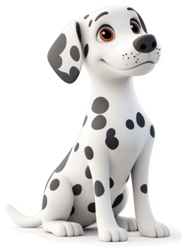 Animated dalmatian character, sitting and looking upwards. png