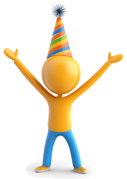 Joyful, celebratory figure in party hat. png