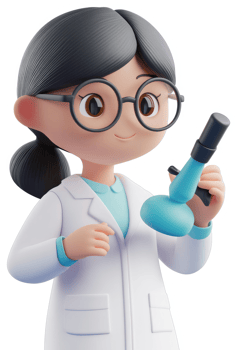Cute cartoon female scientist holding a lab burner. png