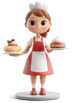 Cartoon pastry chef serving desserts. png