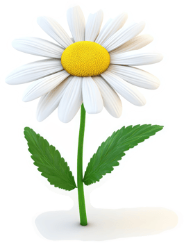 Single, vibrant daisy with green leaves. png